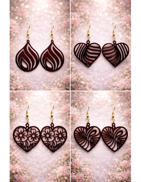 3D Printed Earrings – Mahogany Wood Look 9 Designs