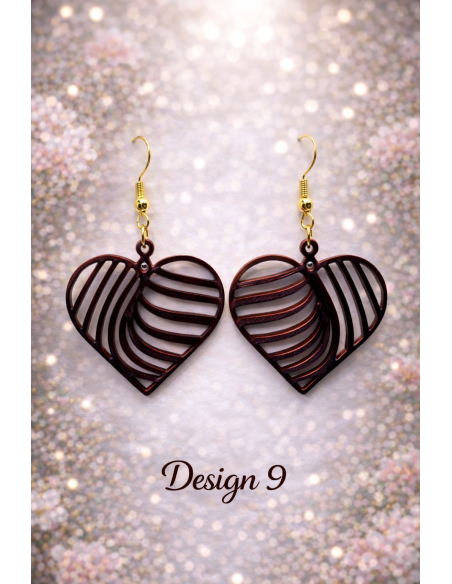 3D Printed Earrings – Mahogany Wood Look 9 Designs