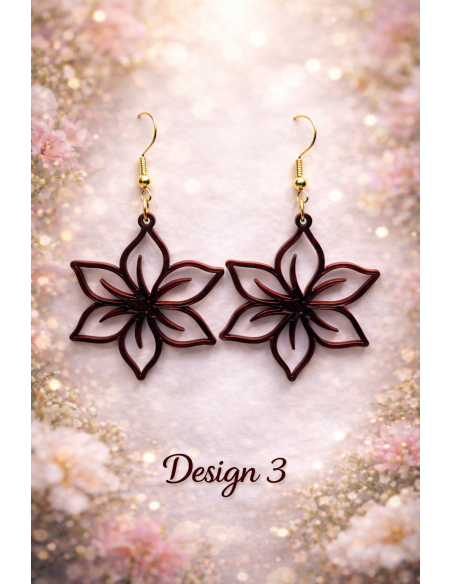 3D Printed Earrings – Mahogany Wood Look 9 Designs