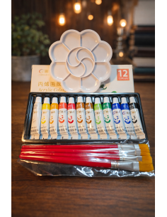 Paint Set 12 Colors 5ml with Mixing Tray and 6 Brushes
