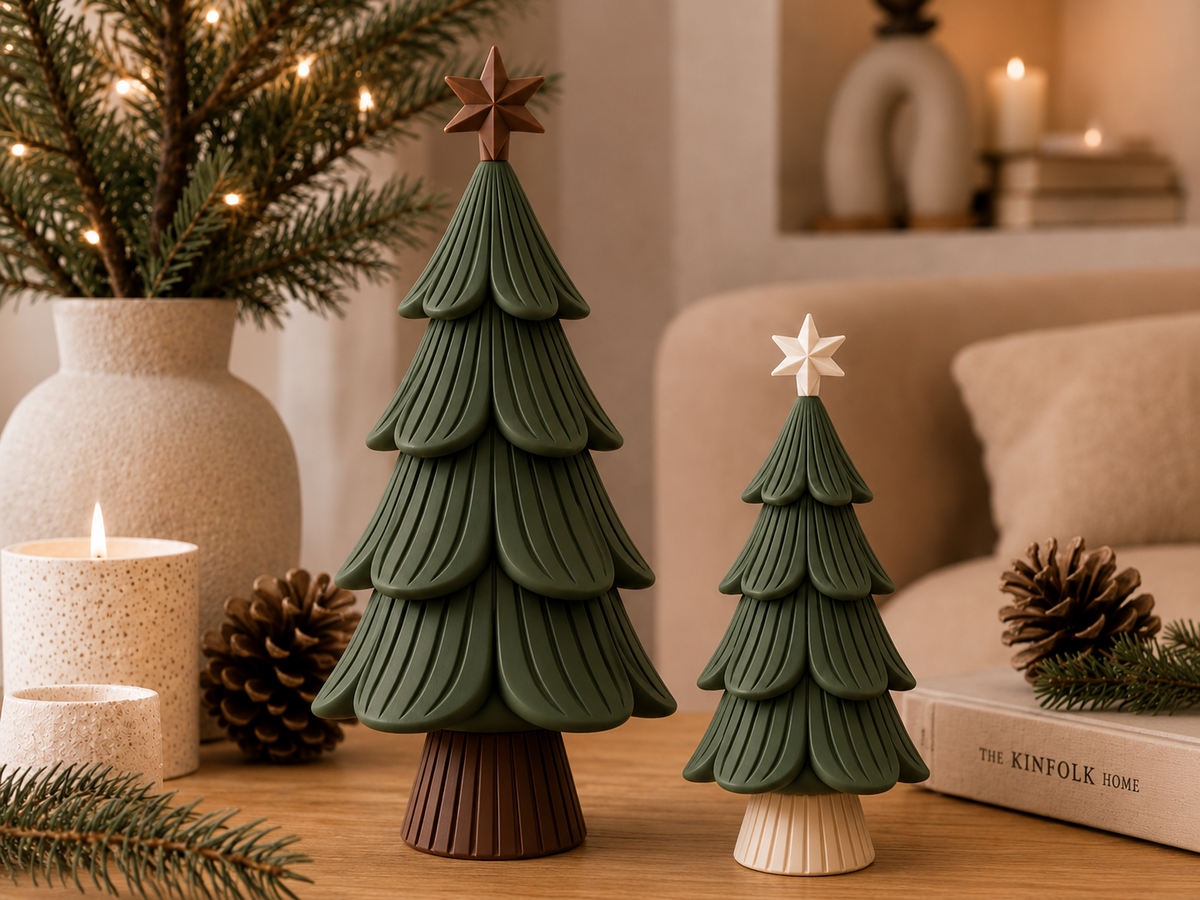 Japandi-juletræ – skulpturel juletræsfigur i nordisk stil, 15 cm
