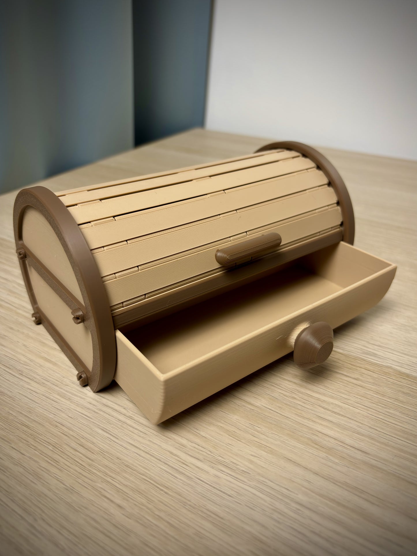 Cylinder Tambour Box – Roll-Top Desk & Workshop Organizer