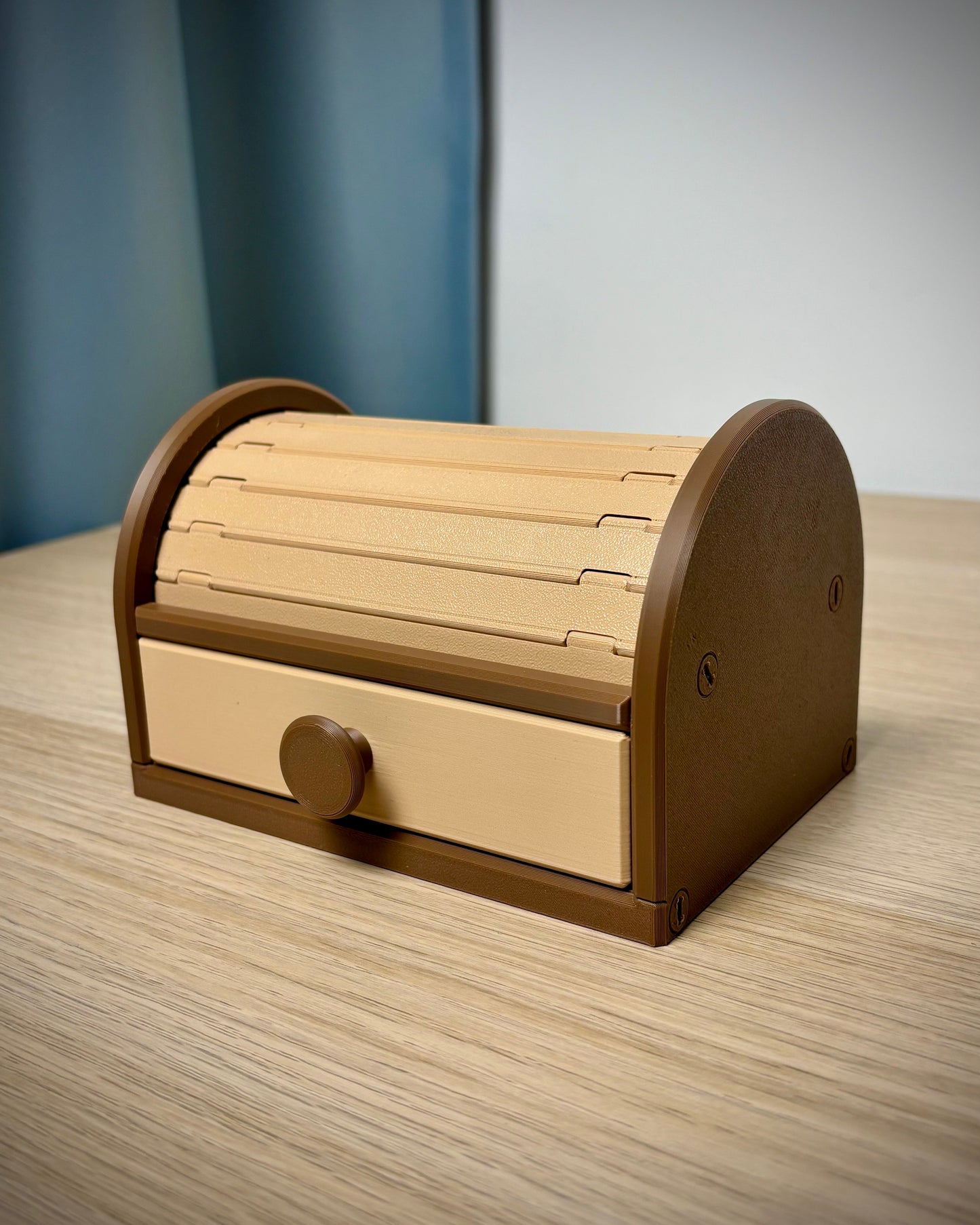 Tambour Roll-Top Organizer Box | Vintage Desk Storage