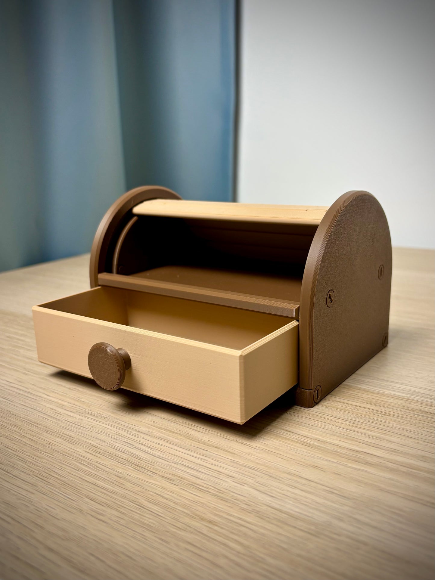 Tambour Roll-Top Organizer Box | Vintage Desk Storage