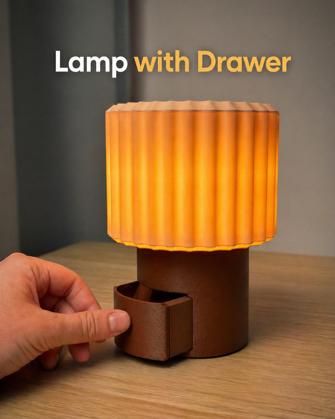Lampe med skjult skuffe – tryk-åbn opbevaring