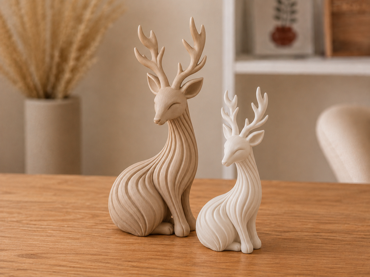 Hjortefigur – hjortepar i japandi-stil, 15 og 12 cm