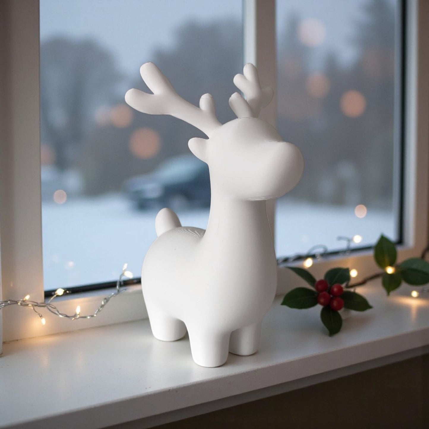 Detail of the reindeer's antlers and simplified facial features
