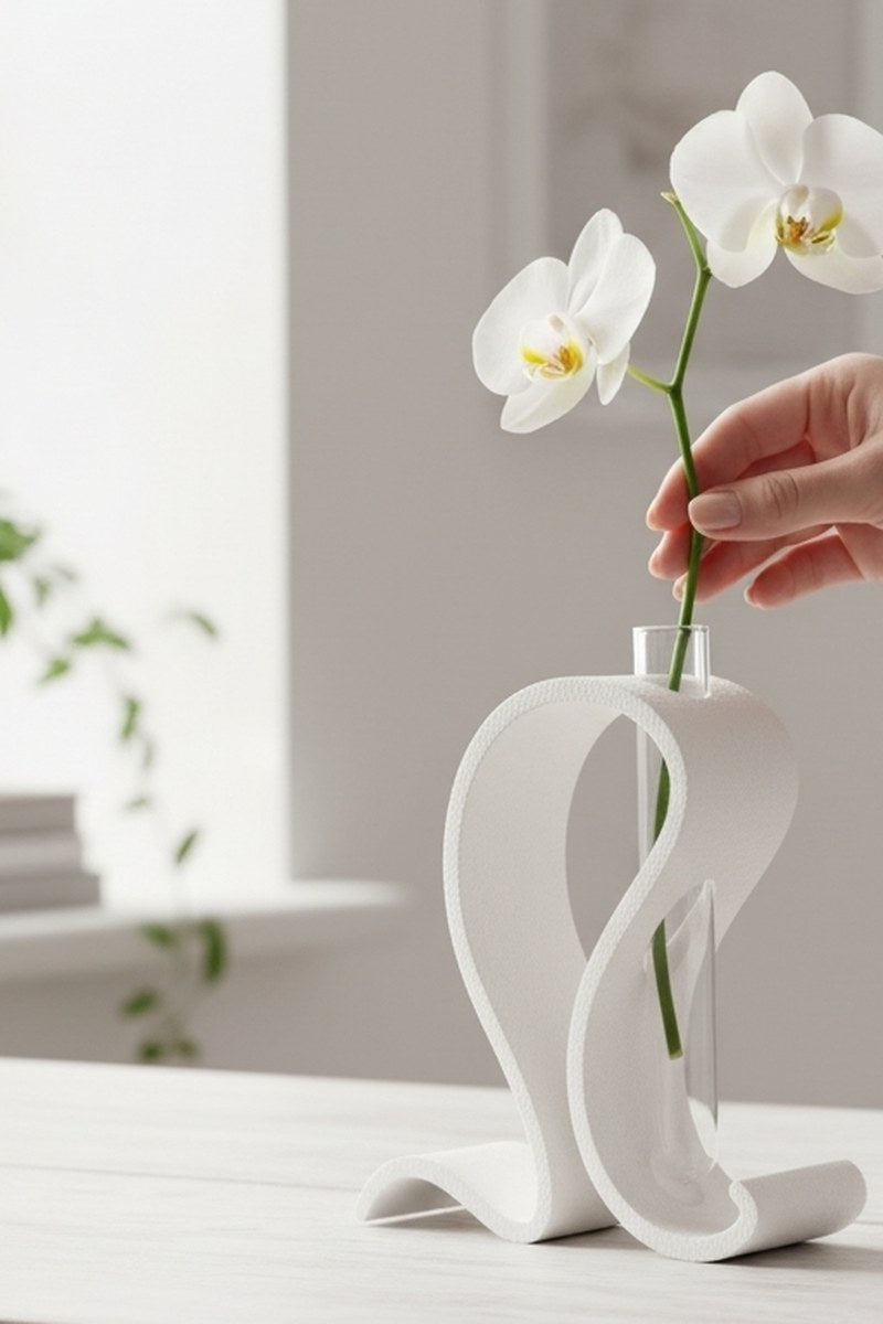 Close-up of textured test tube vase stand with matte surface finish