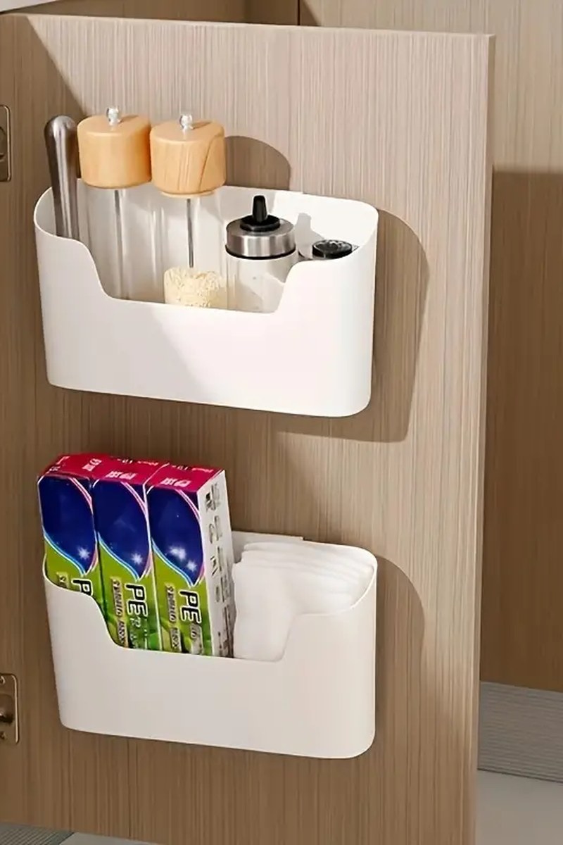 Minimalist wall organizer box with angled forward tilt, close-up view
