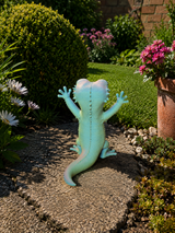 Gekko havefigur set bagfra – tricolor skifter til mint og turkis