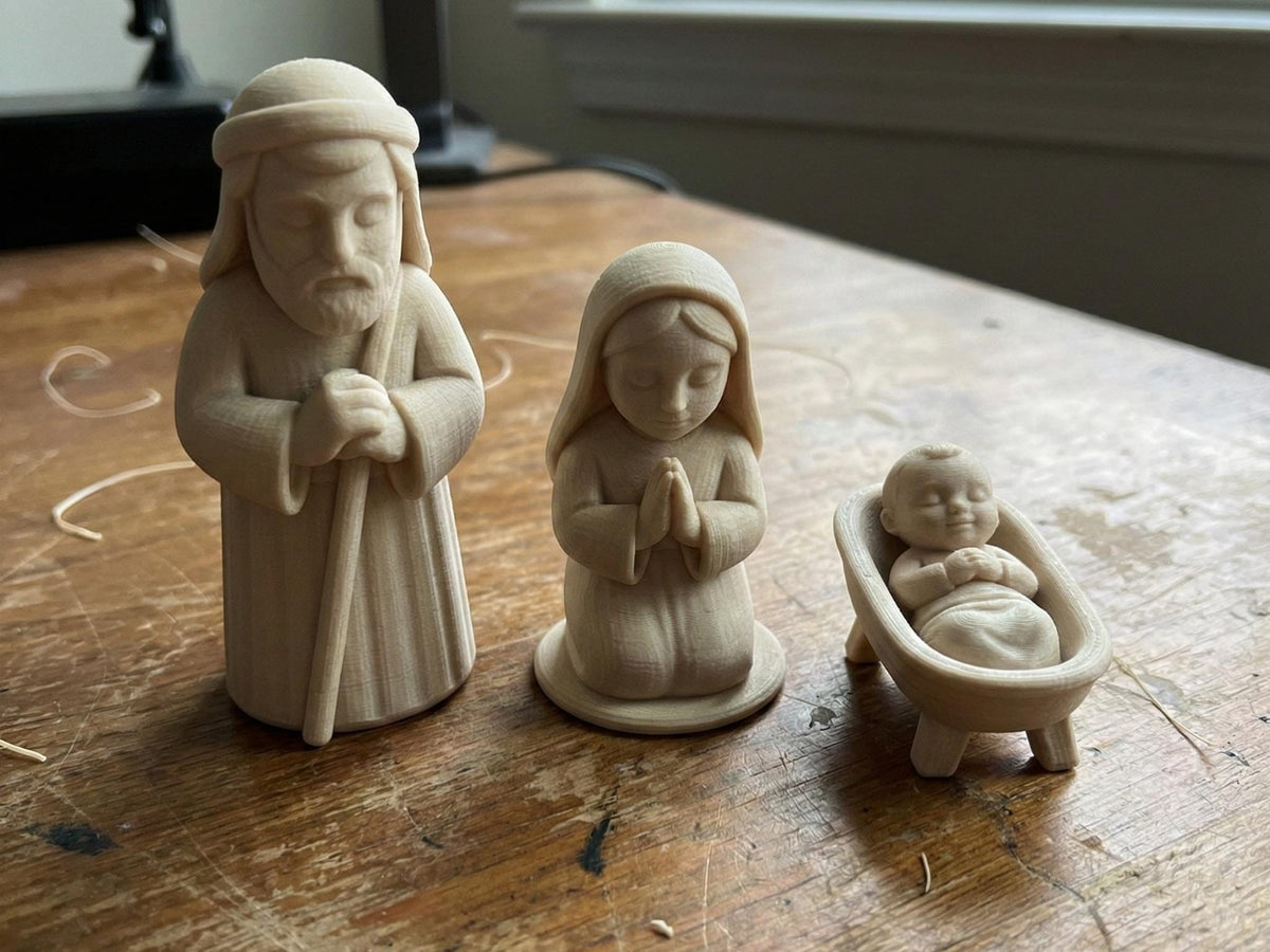 Julekrybbe med Josef, Maria og Jesusbarnet