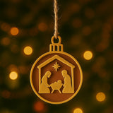 Julekrybbe-pynt med Maria, Josef og Jesusbarnet