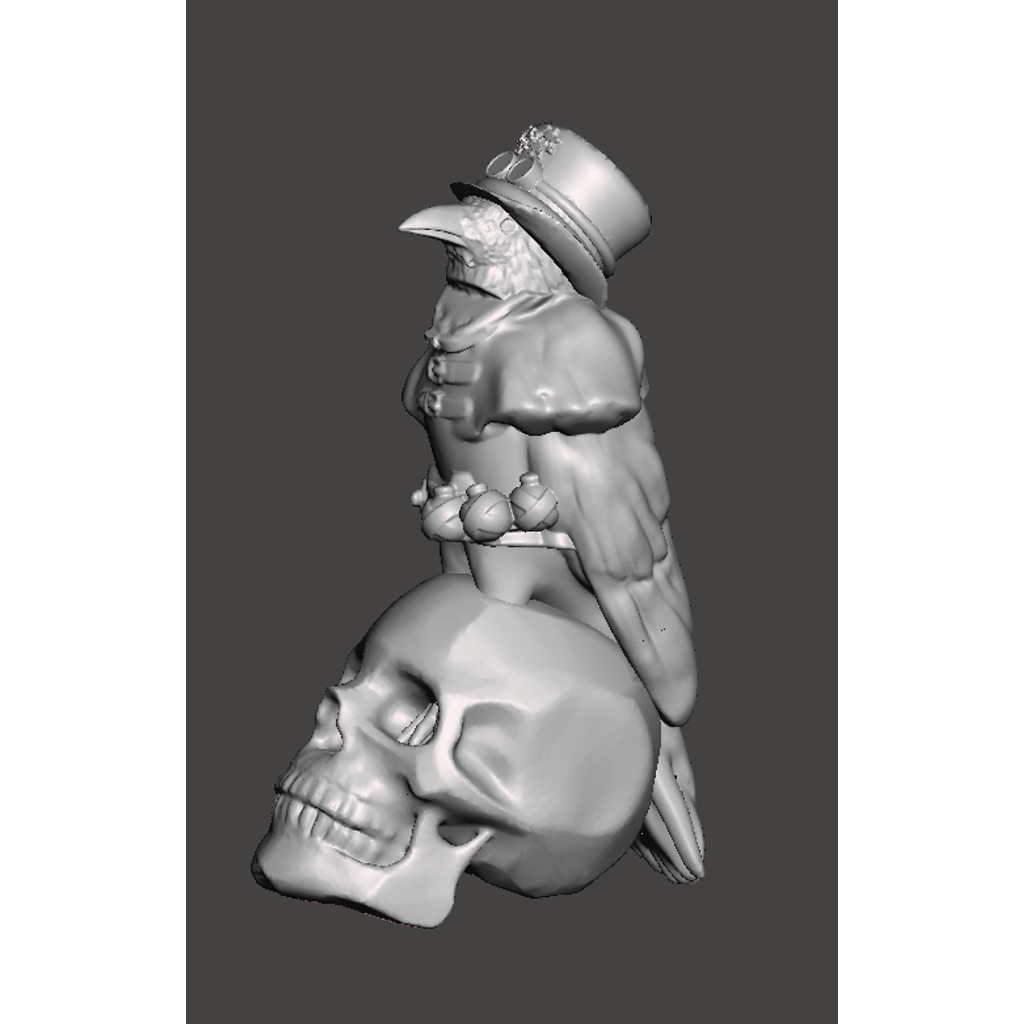 Clockwork Raven on Human Skull – Steampunk Gothic